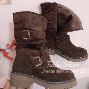 Botas media caña café taco bajo